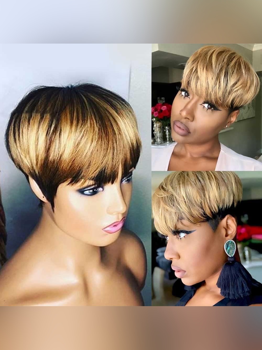 Short Bob Wig Human Hair Pixie Cut Wig for Black Women Layered Style Bob